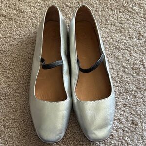 Madewell Silver Ballet Flats with Elastic Strap